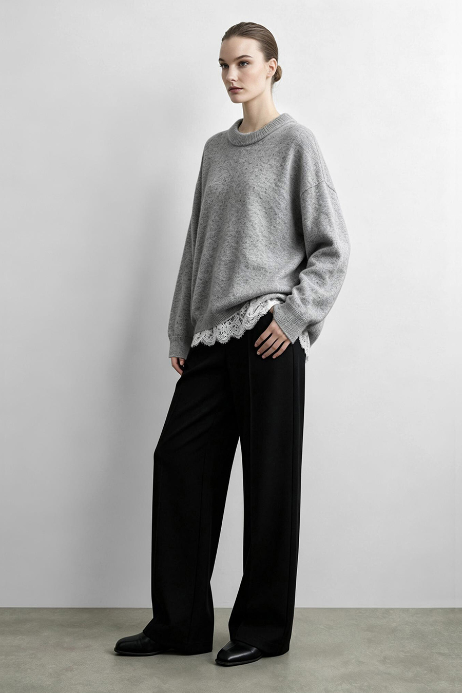 Crew Neck Drop-Shoulder Sweater|AMII