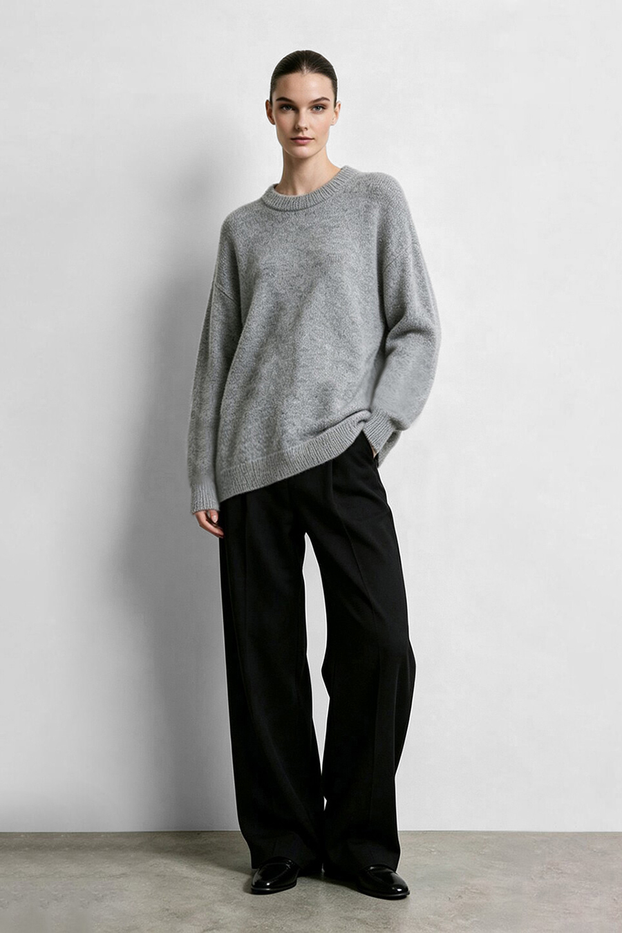 Crew Neck Drop-Shoulder Sweater|AMII