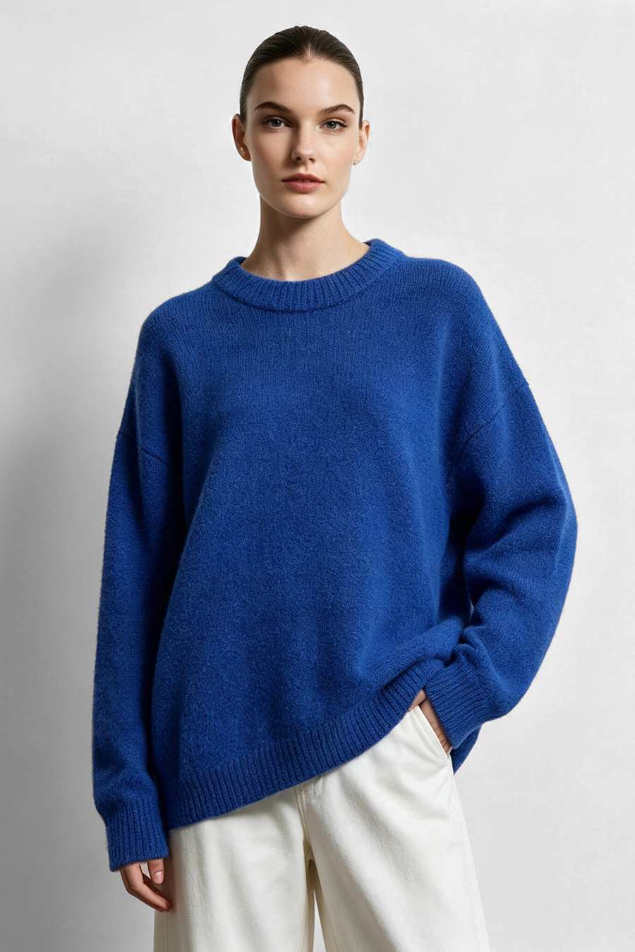 Crew Neck Drop-Shoulder Sweater|AMII