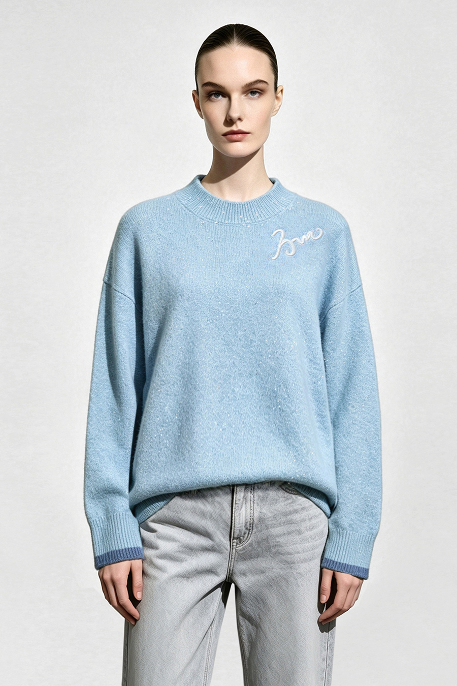 Letter Embroidered Color-Block Sweater|AMII