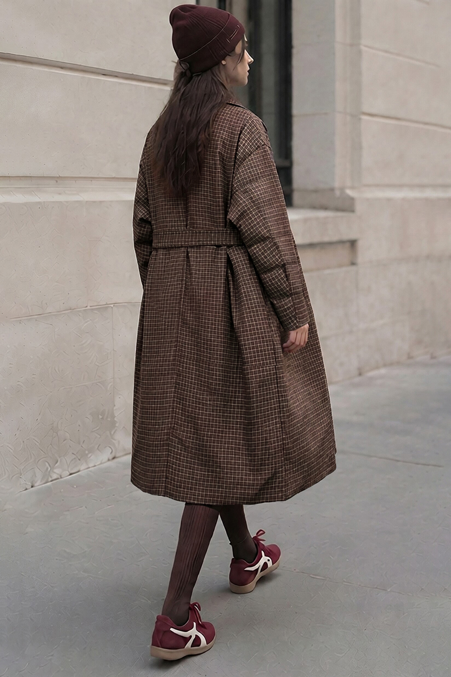 Plaid Down Jacket with Lapel Collar|AMII