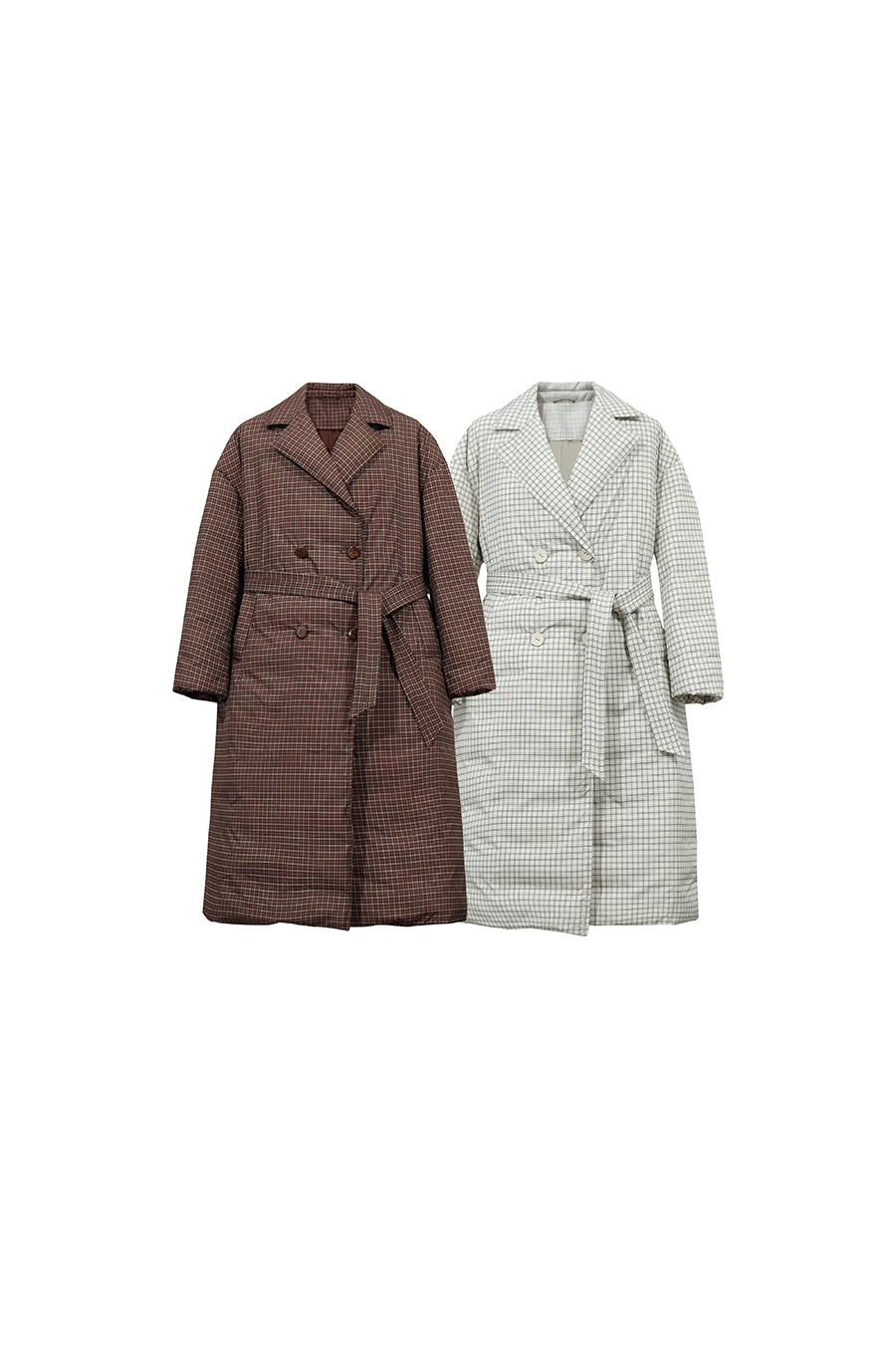 Plaid Down Jacket with Lapel Collar|AMII