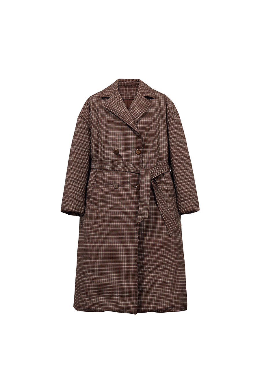 Plaid Down Jacket with Lapel Collar|AMII