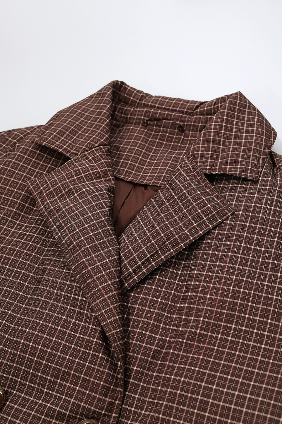 Plaid Down Jacket with Lapel Collar|AMII