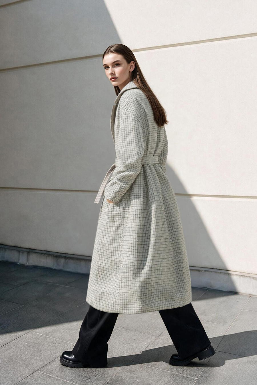 Plaid Down Jacket with Lapel Collar|AMII