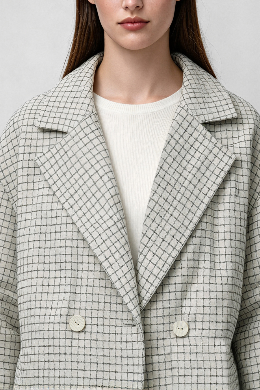 Plaid Down Jacket with Lapel Collar|AMII
