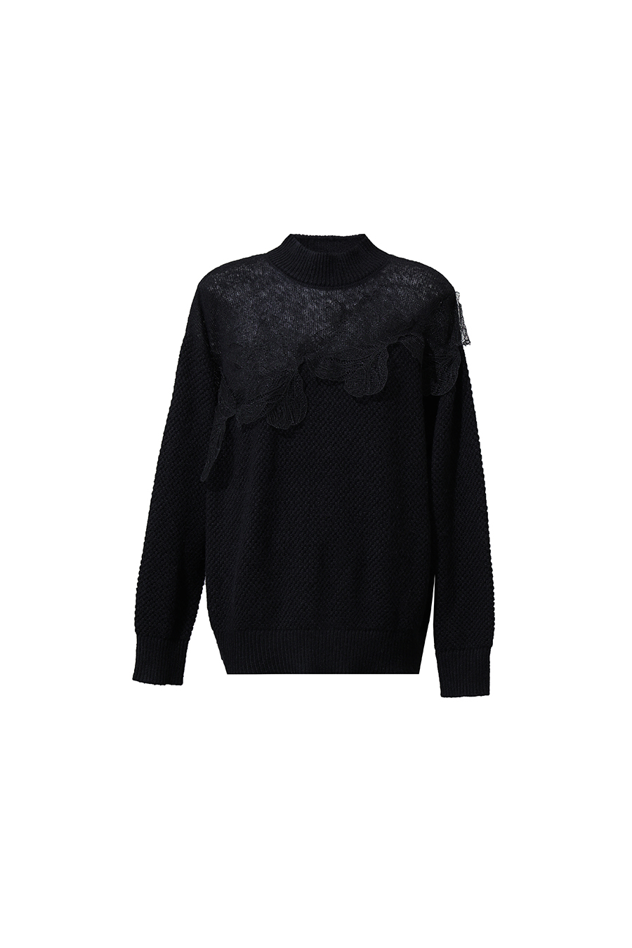 Lace-Trimmed Mock Neck Sweater|AMII