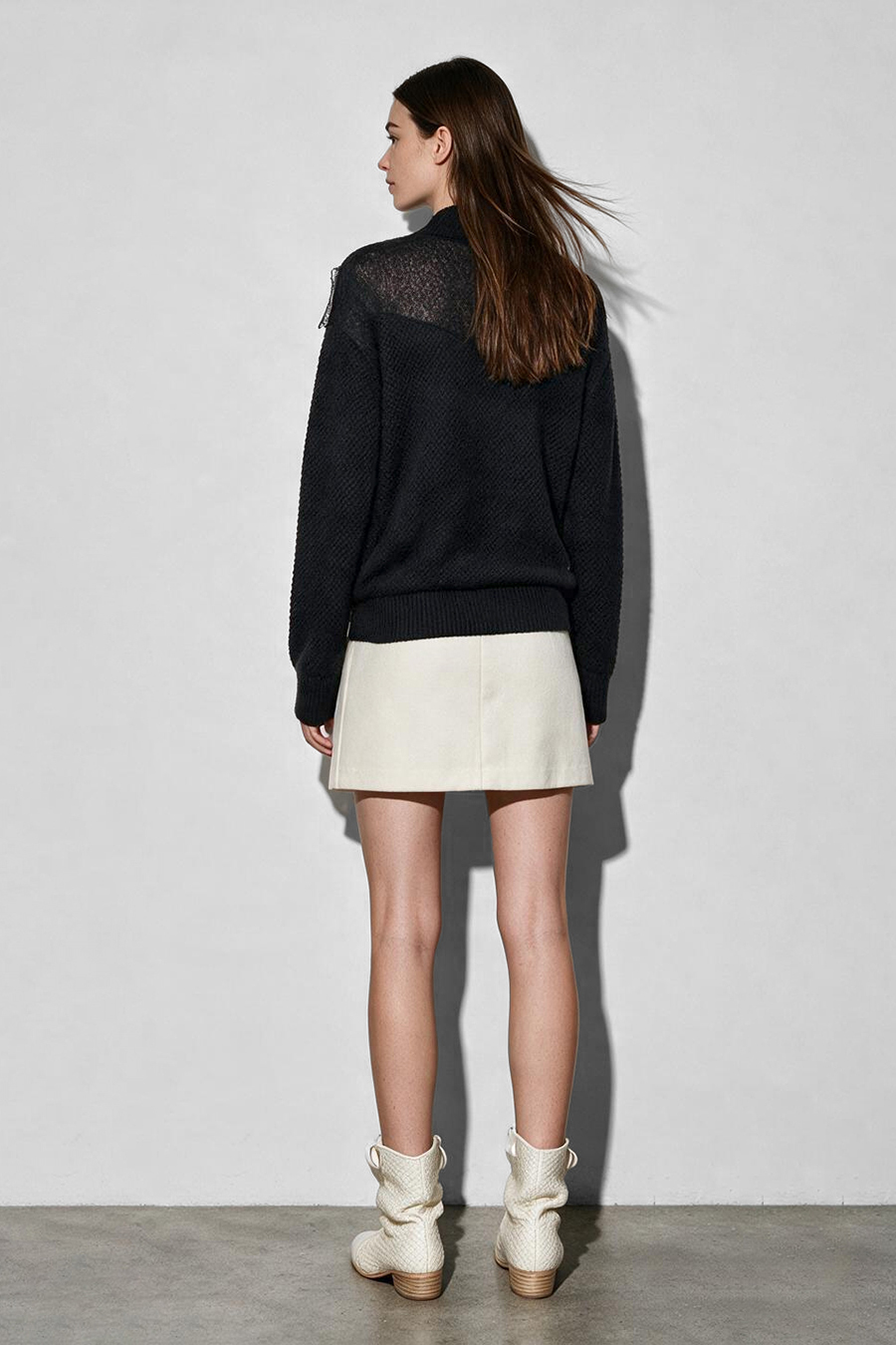 Lace-Trimmed Mock Neck Sweater|AMII