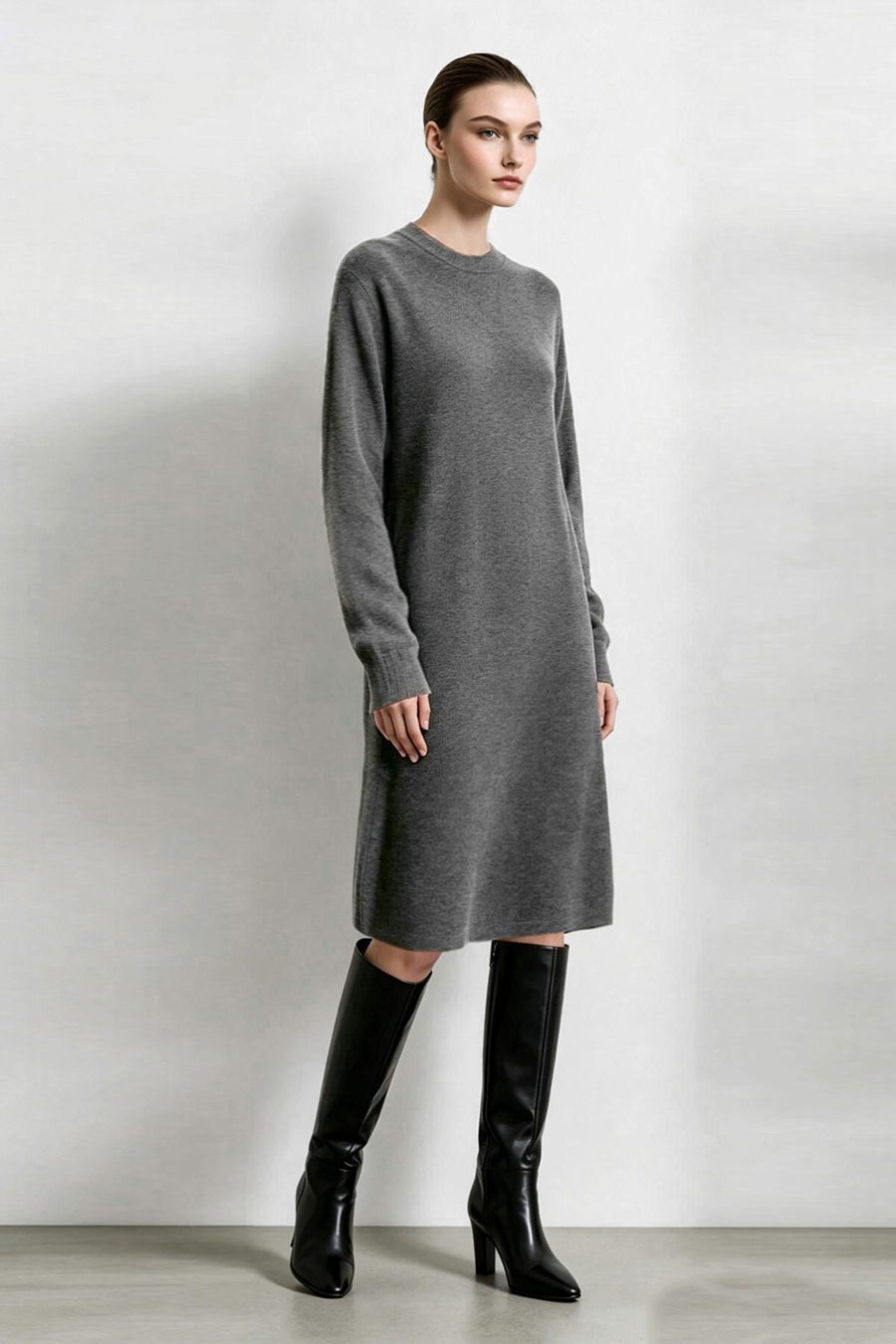 Mock Neck Belted Dress|AMII