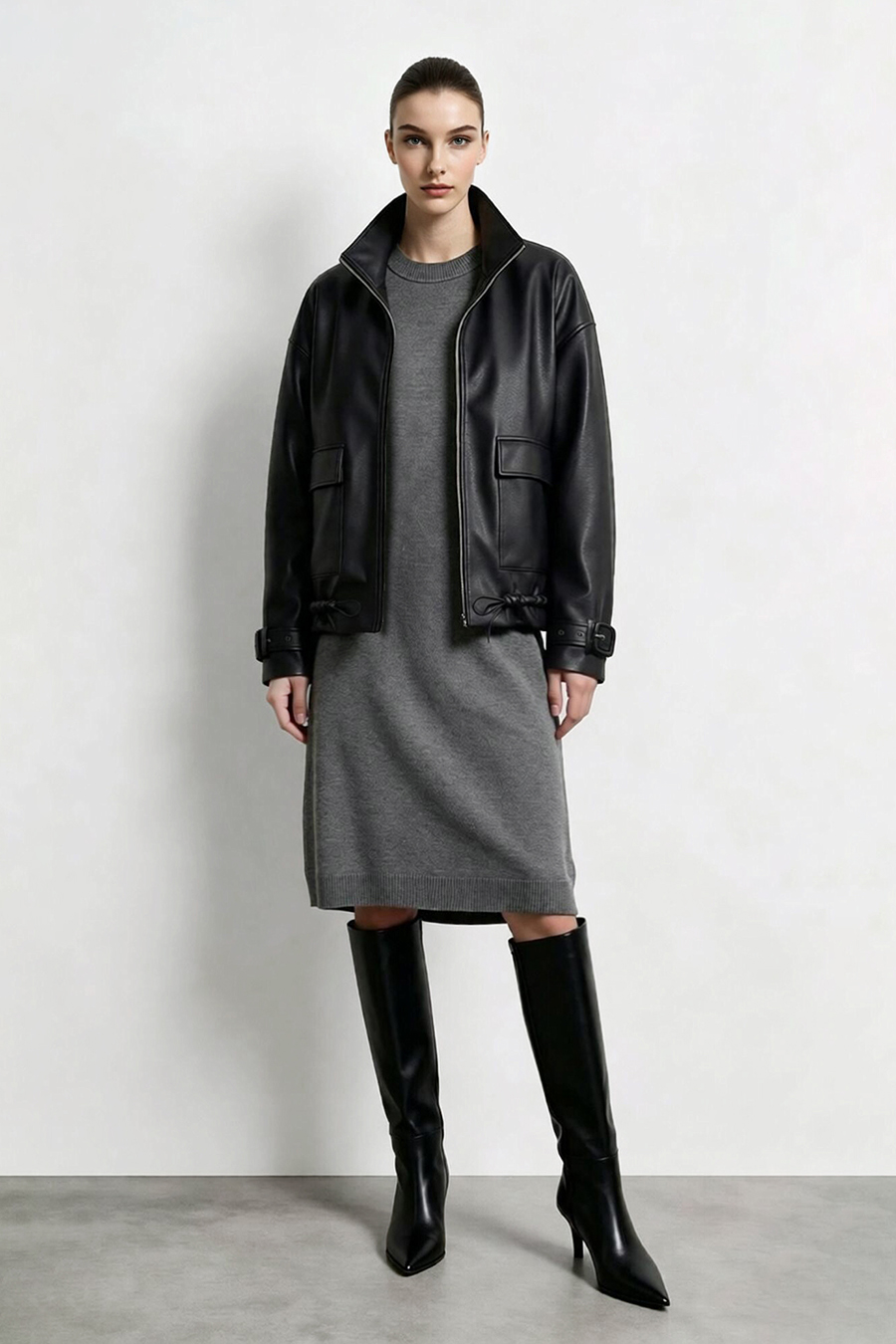 Mock Neck Belted Dress|AMII