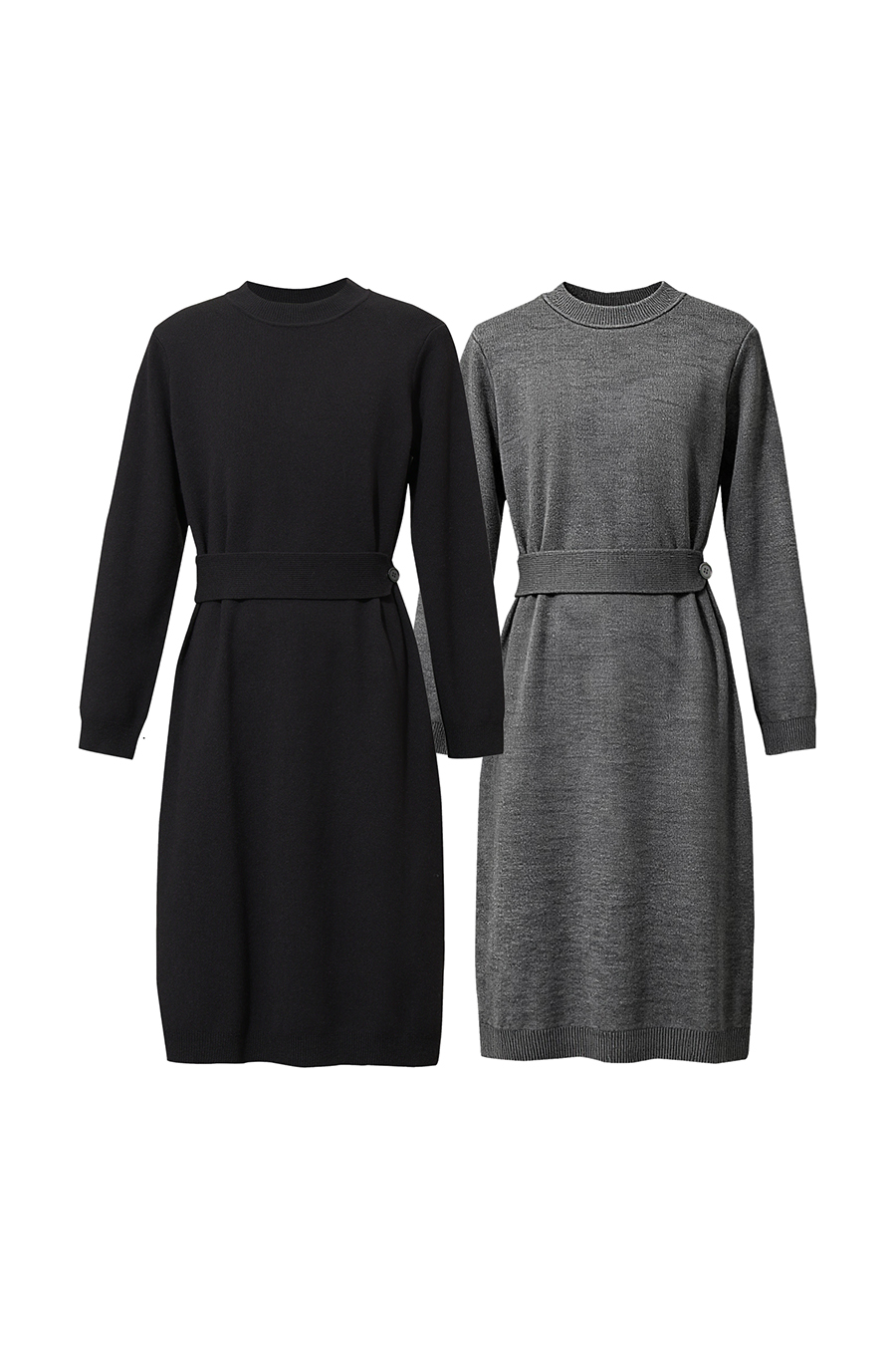 Mock Neck Belted Dress|AMII