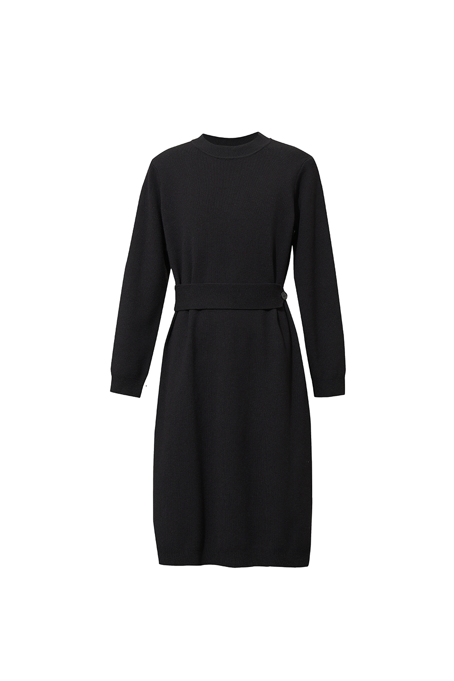 Mock Neck Belted Dress|AMII