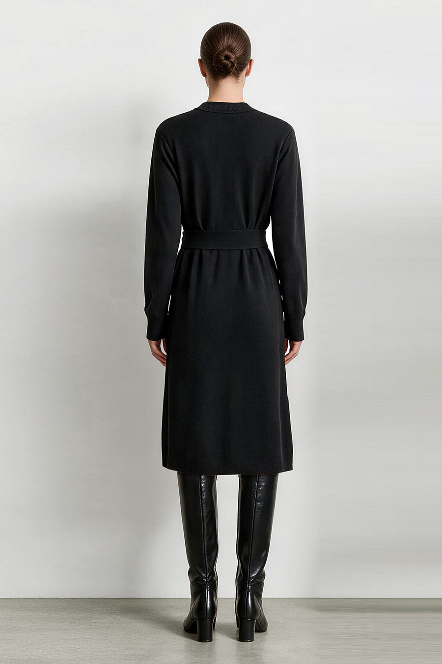 Mock Neck Belted Dress|AMII