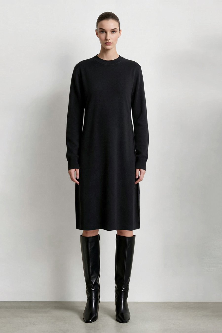 Mock Neck Belted Dress|AMII