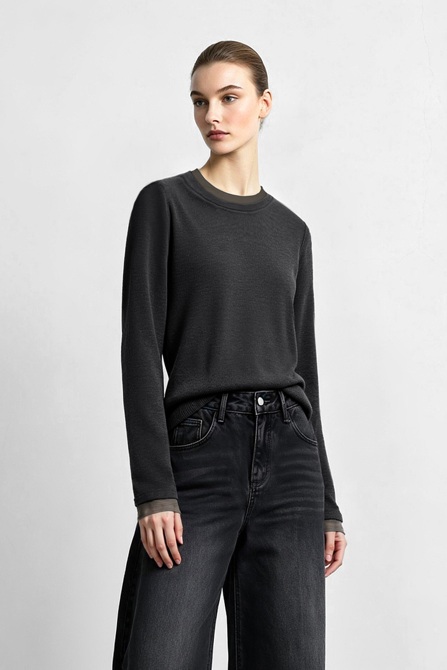 Mesh Splicing Crew Neck T‑Shirt|AMII