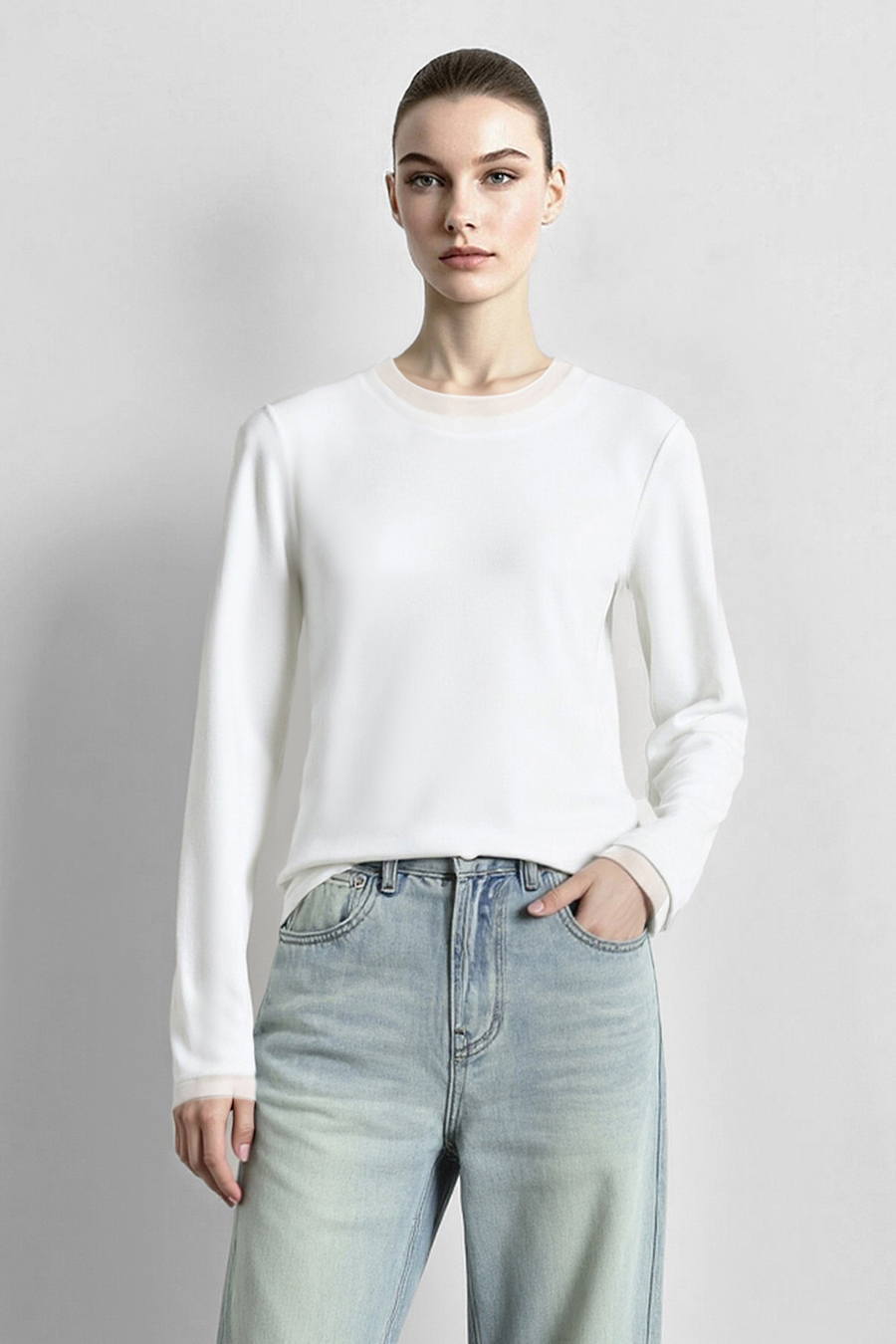 Mesh Splicing Crew Neck T‑Shirt|AMII