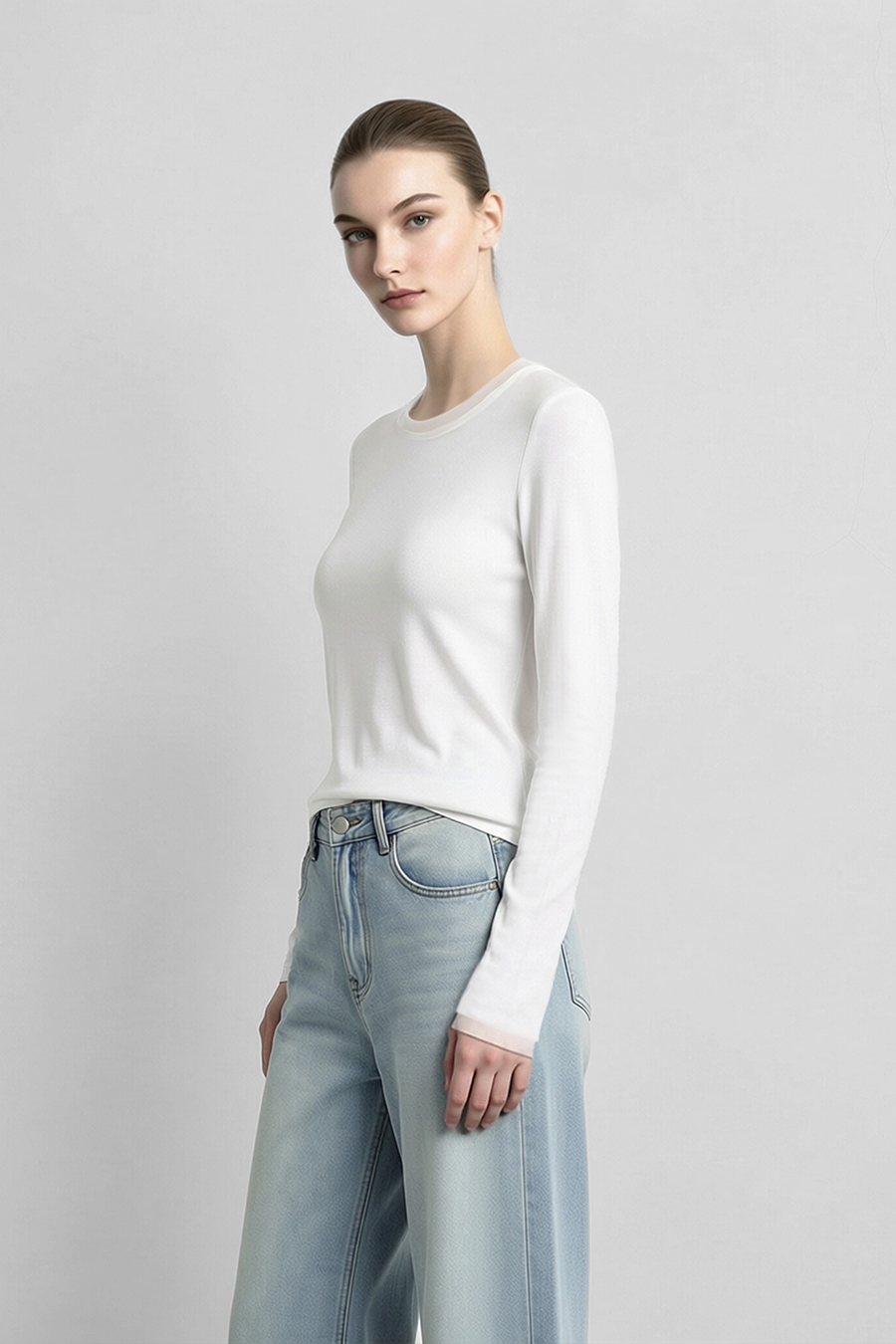 Mesh Splicing Crew Neck T‑Shirt|AMII