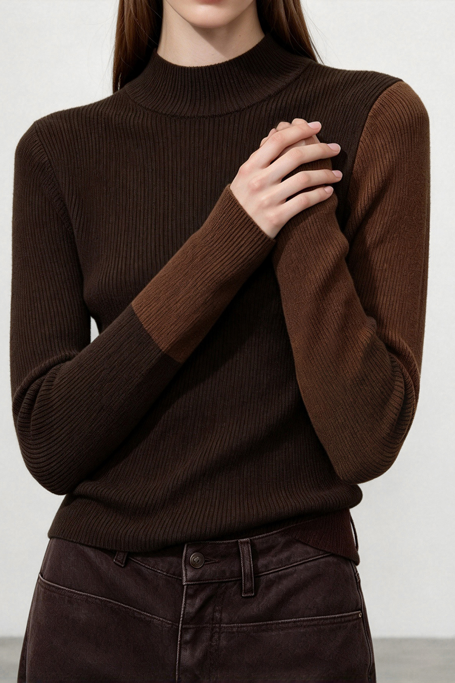 Mock Neck Color-Block Sweater|AMII