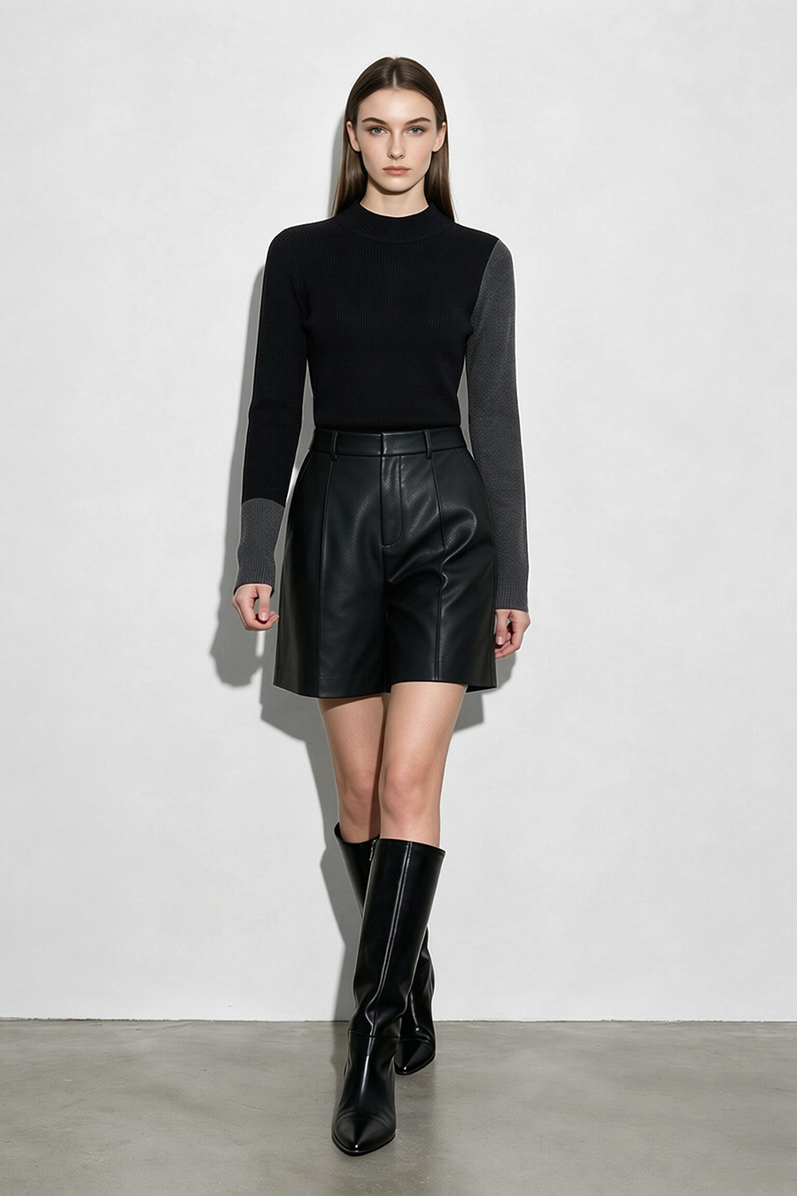 Mock Neck Color-Block Sweater|AMII