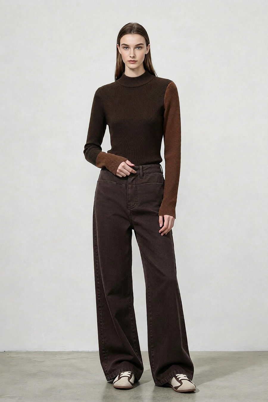 Mock Neck Color-Block Sweater|AMII