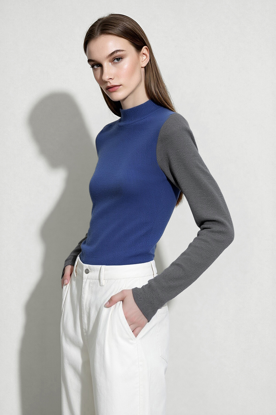 Mock Neck Color-Block Sweater|AMII