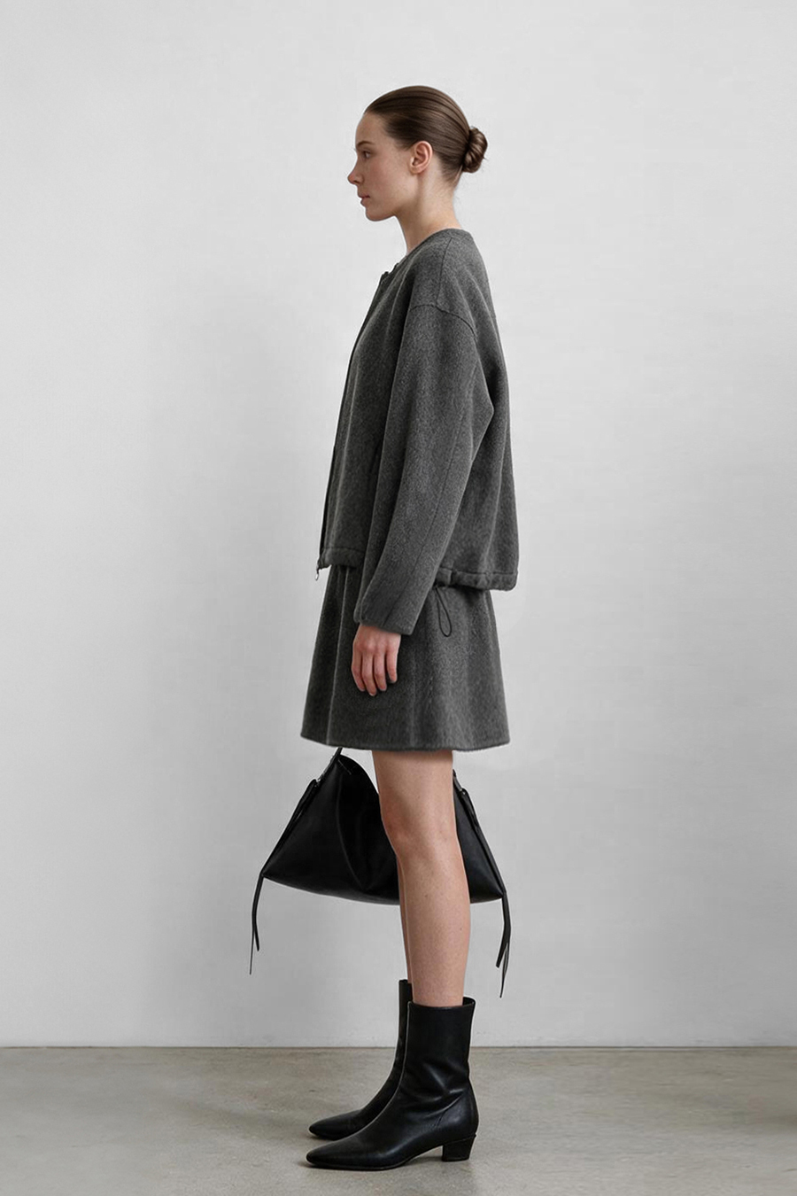 Crew Neck Wool Double-Faced Coat|AMII