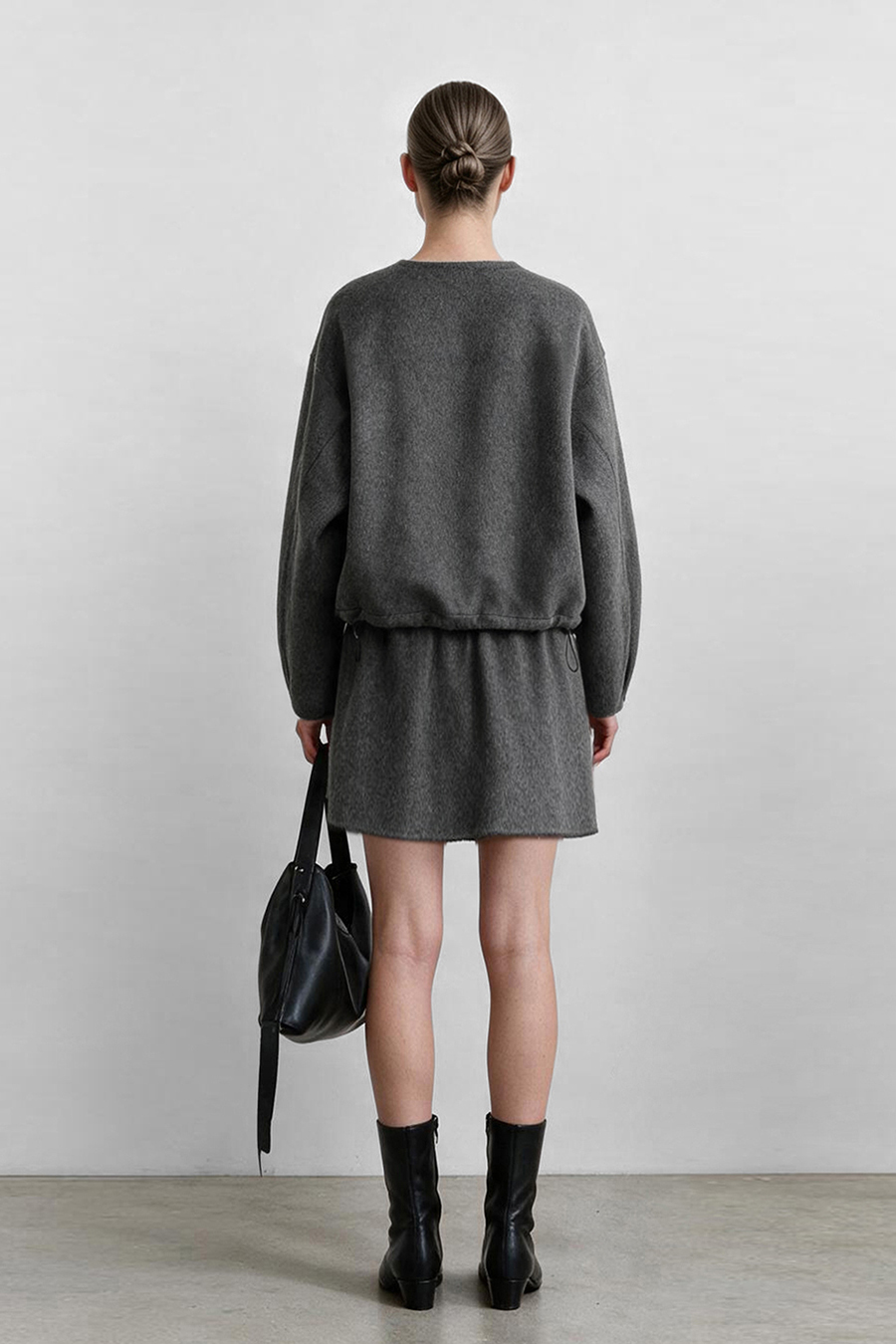 Crew Neck Wool Double-Faced Coat|AMII