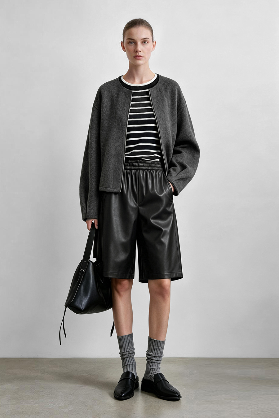Crew Neck Wool Double-Faced Coat|AMII