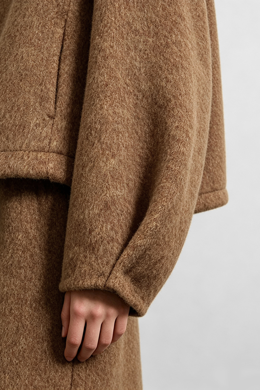 Crew Neck Wool Double-Faced Coat|AMII