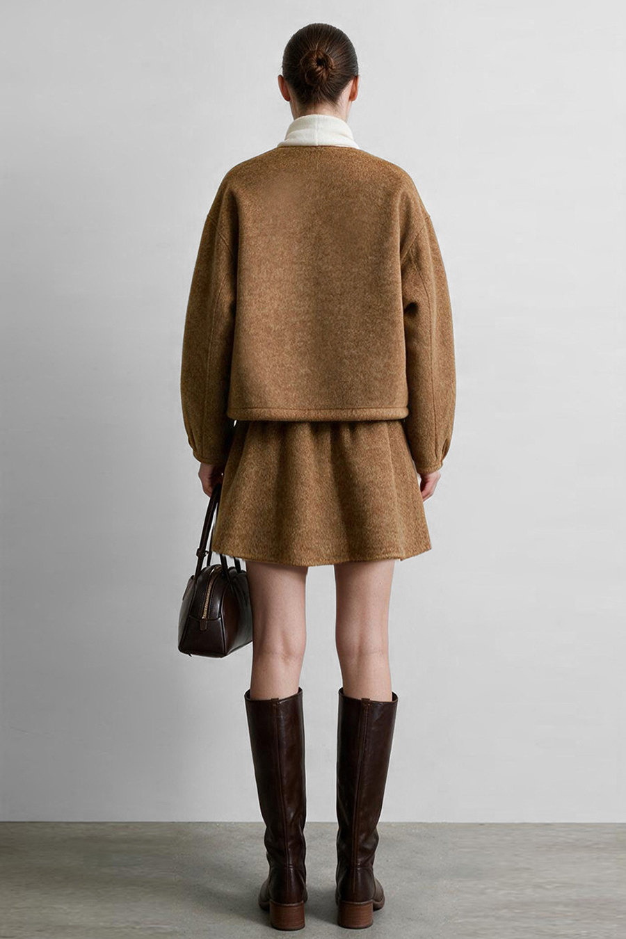 Crew Neck Wool Double-Faced Coat|AMII