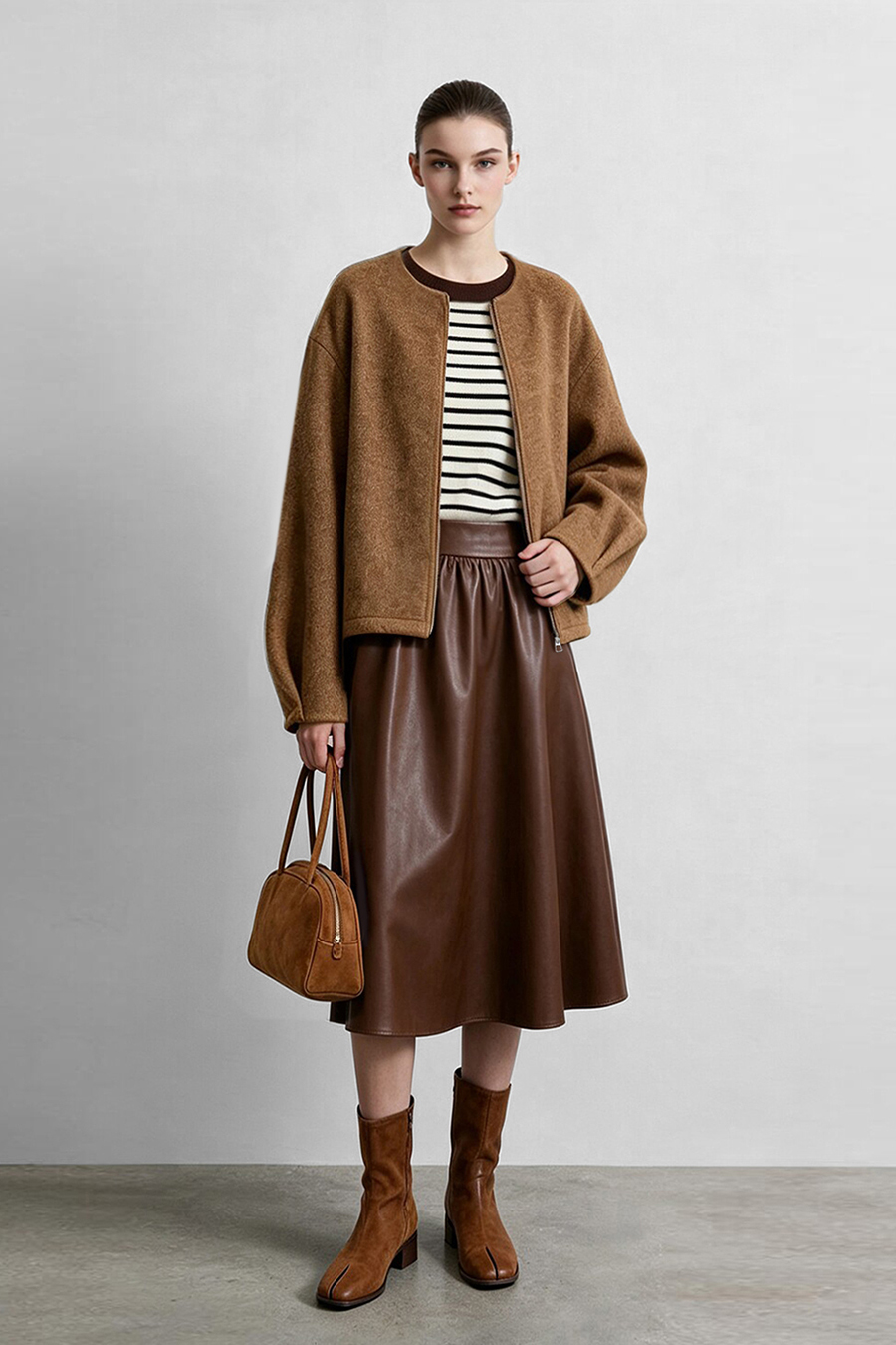 Crew Neck Wool Double-Faced Coat|AMII