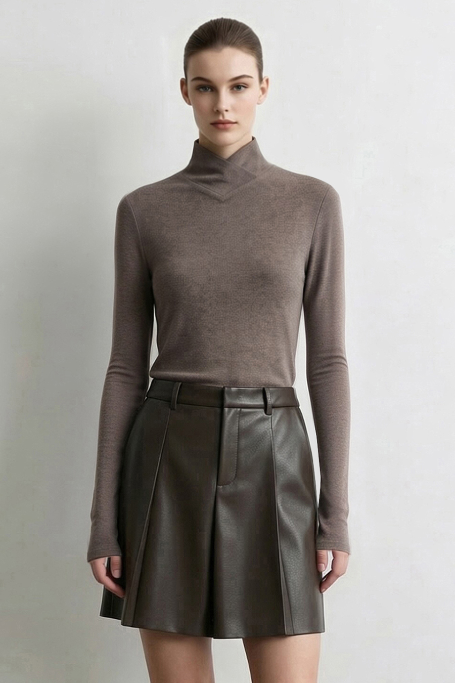 Mock Neck Brushed T-Shirt|AMII