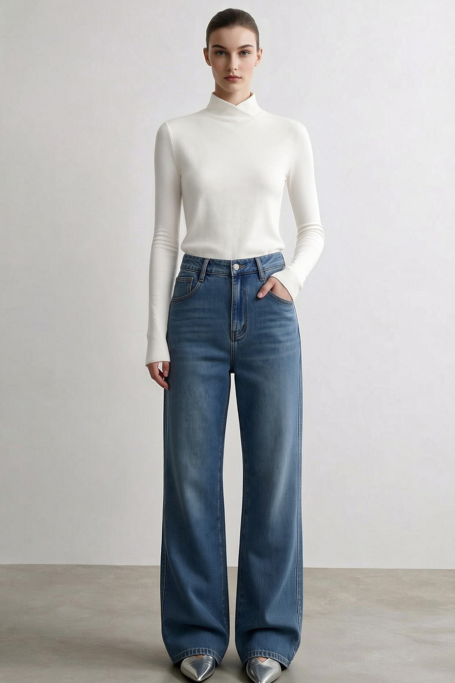 Mock Neck Brushed T-Shirt|AMII