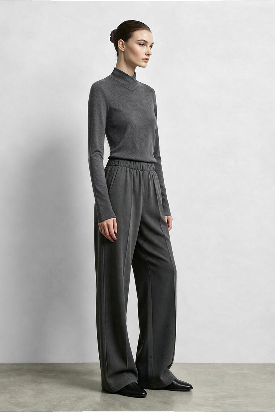 Mock Neck Brushed T-Shirt|AMII