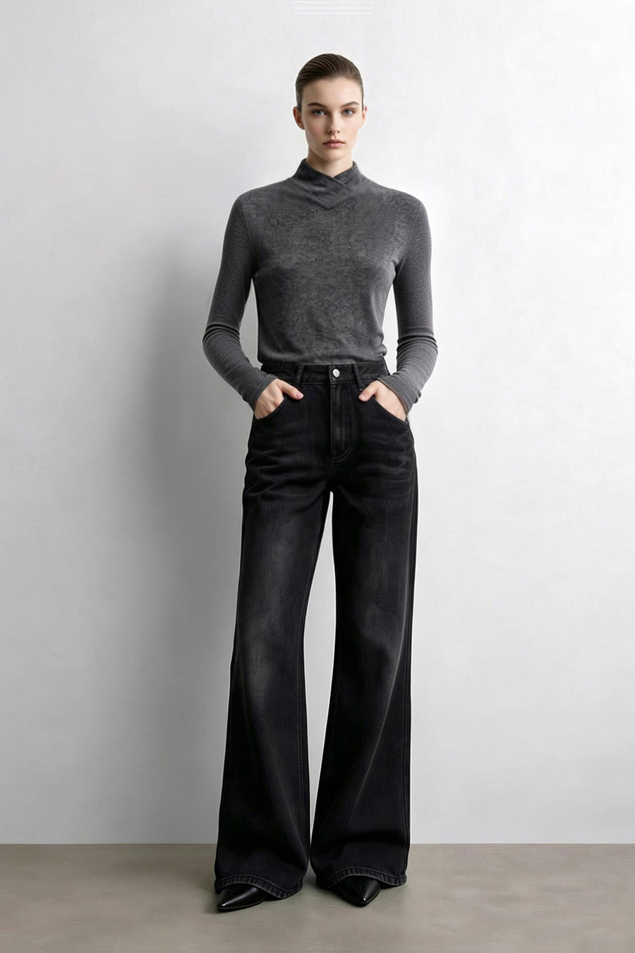 Mock Neck Brushed T-Shirt|AMII