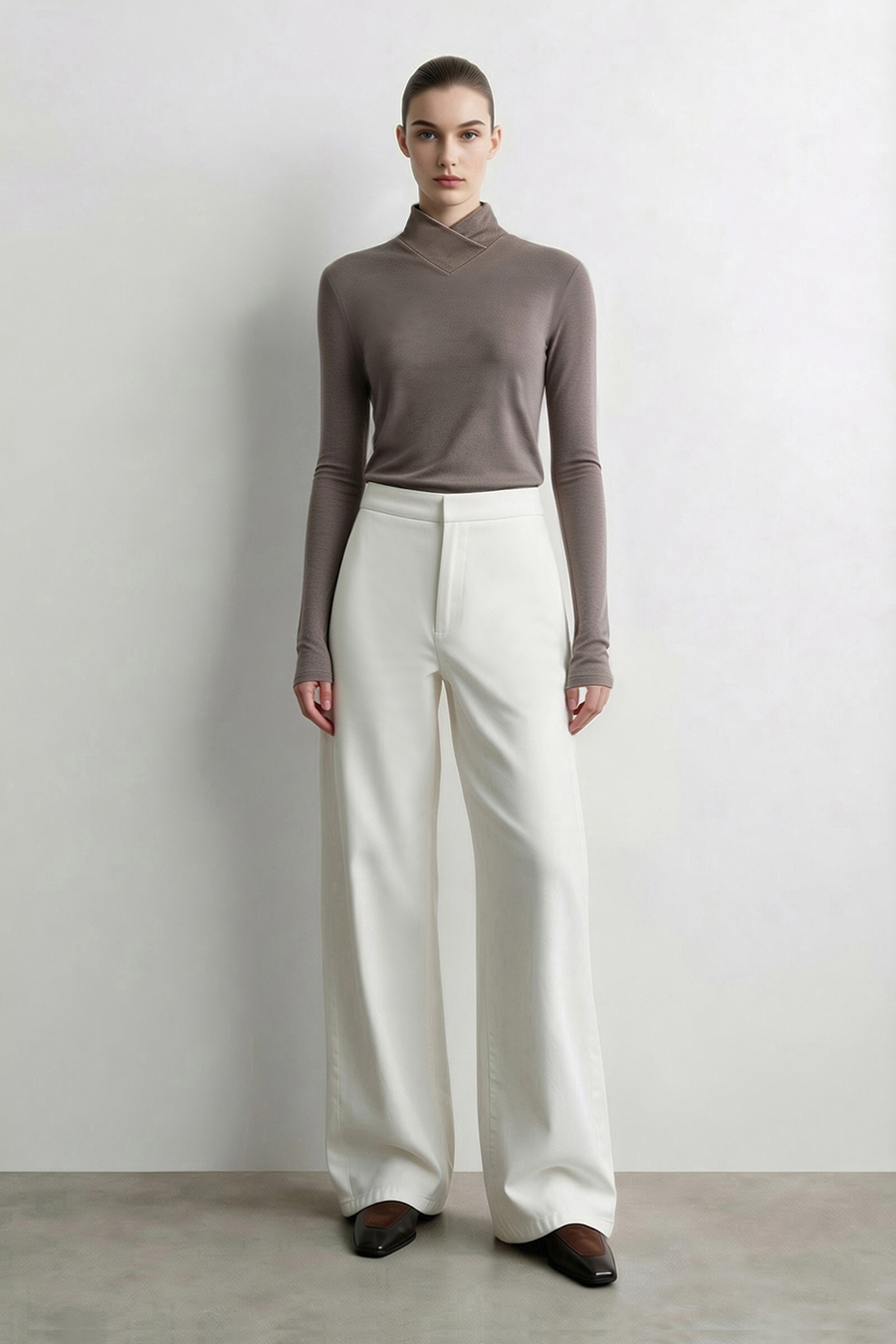 Mock Neck Brushed T-Shirt|AMII