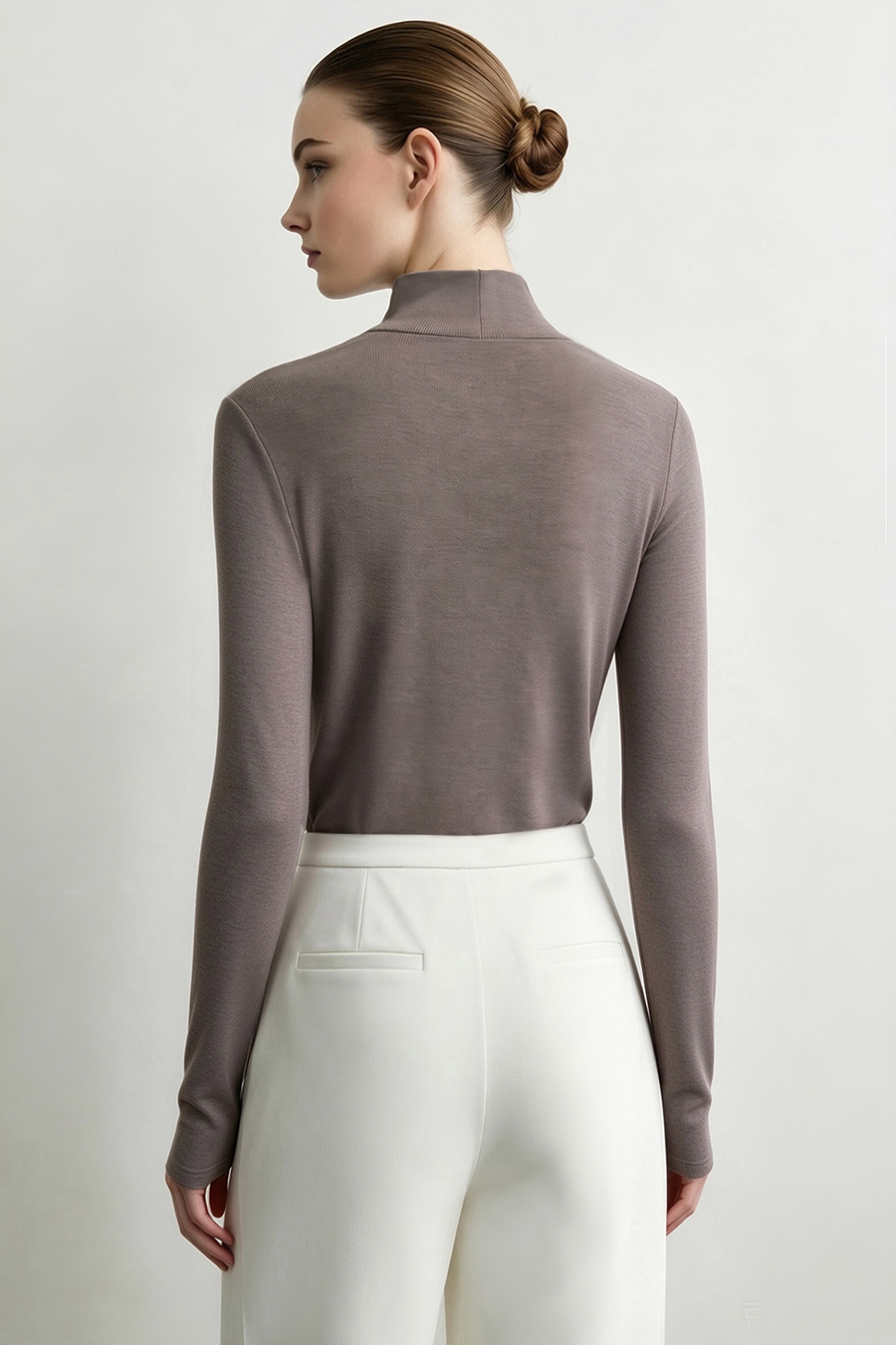 Mock Neck Brushed T-Shirt|AMII