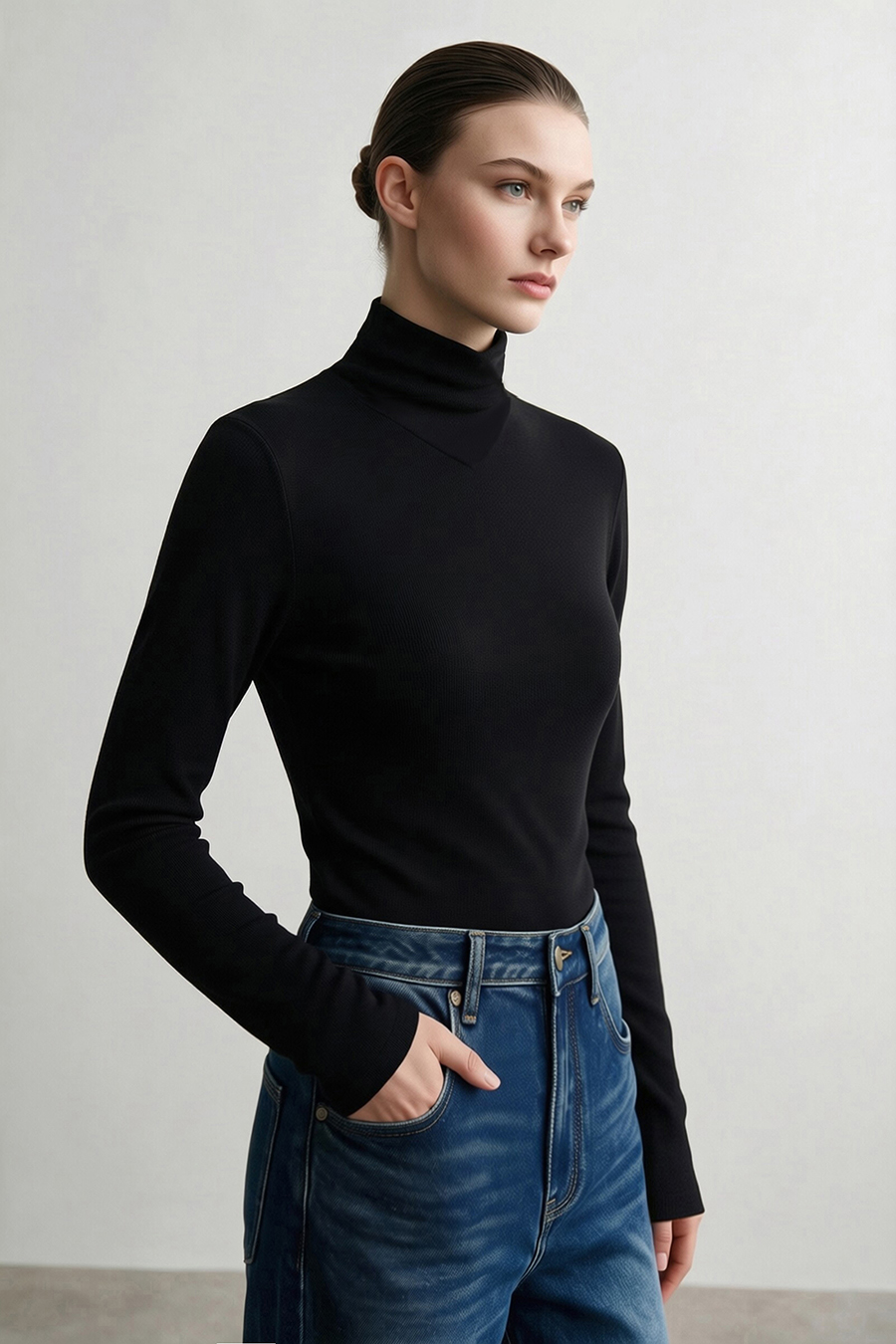Mock Neck Brushed T-Shirt|AMII