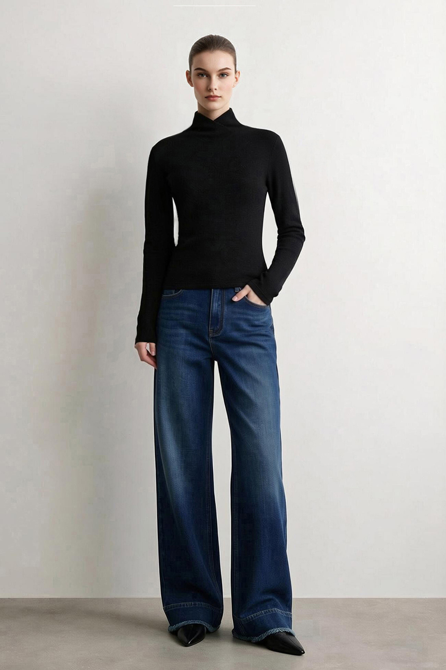 Mock Neck Brushed T-Shirt|AMII