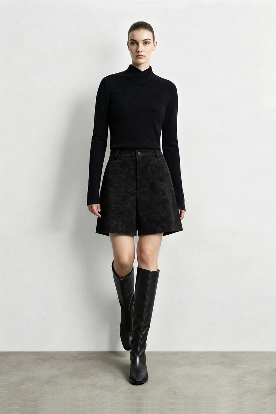 Mock Neck Brushed T-Shirt|AMII