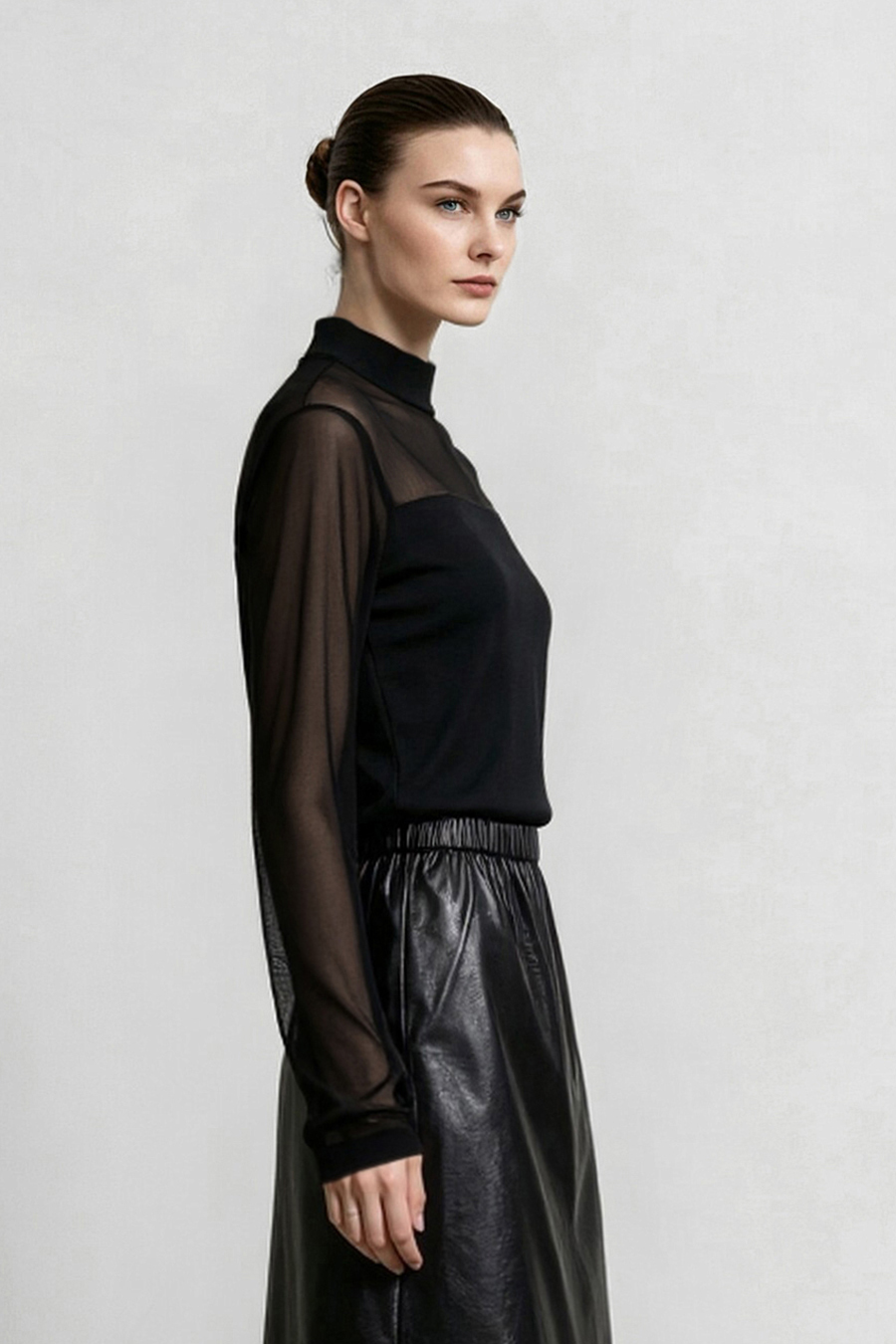 Contrast Spliced Sheer Knit Sweater|AMII