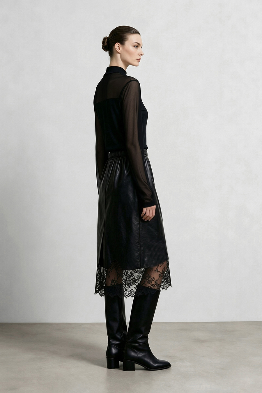 Contrast Spliced Sheer Knit Sweater|AMII