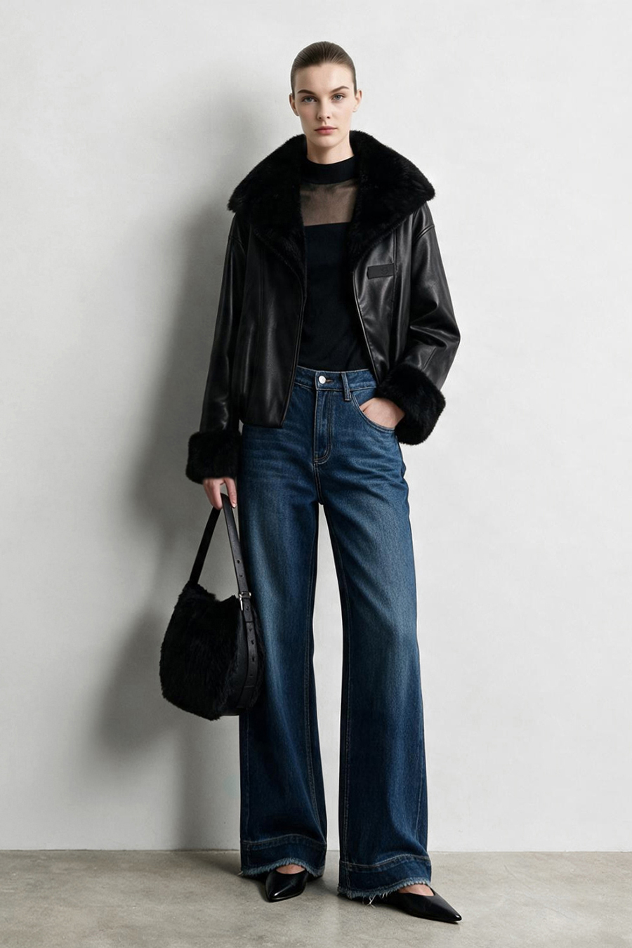 Contrast Spliced Sheer Knit Sweater|AMII