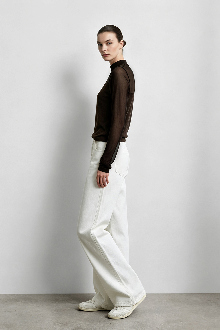 Contrast Spliced Sheer Knit Sweater|AMII