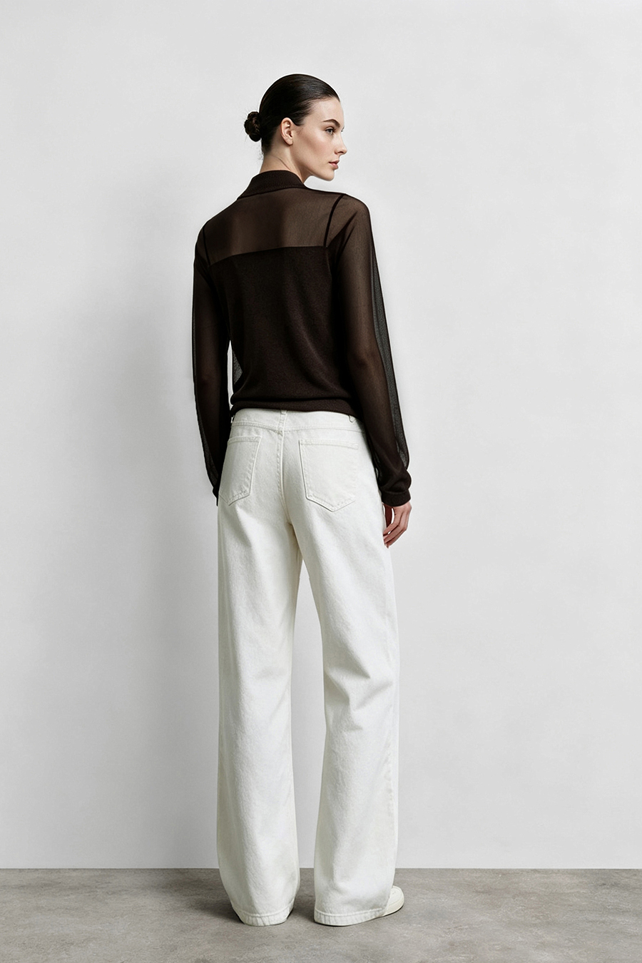 Contrast Spliced Sheer Knit Sweater|AMII