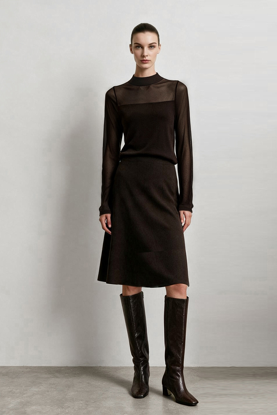 Contrast Spliced Sheer Knit Sweater|AMII
