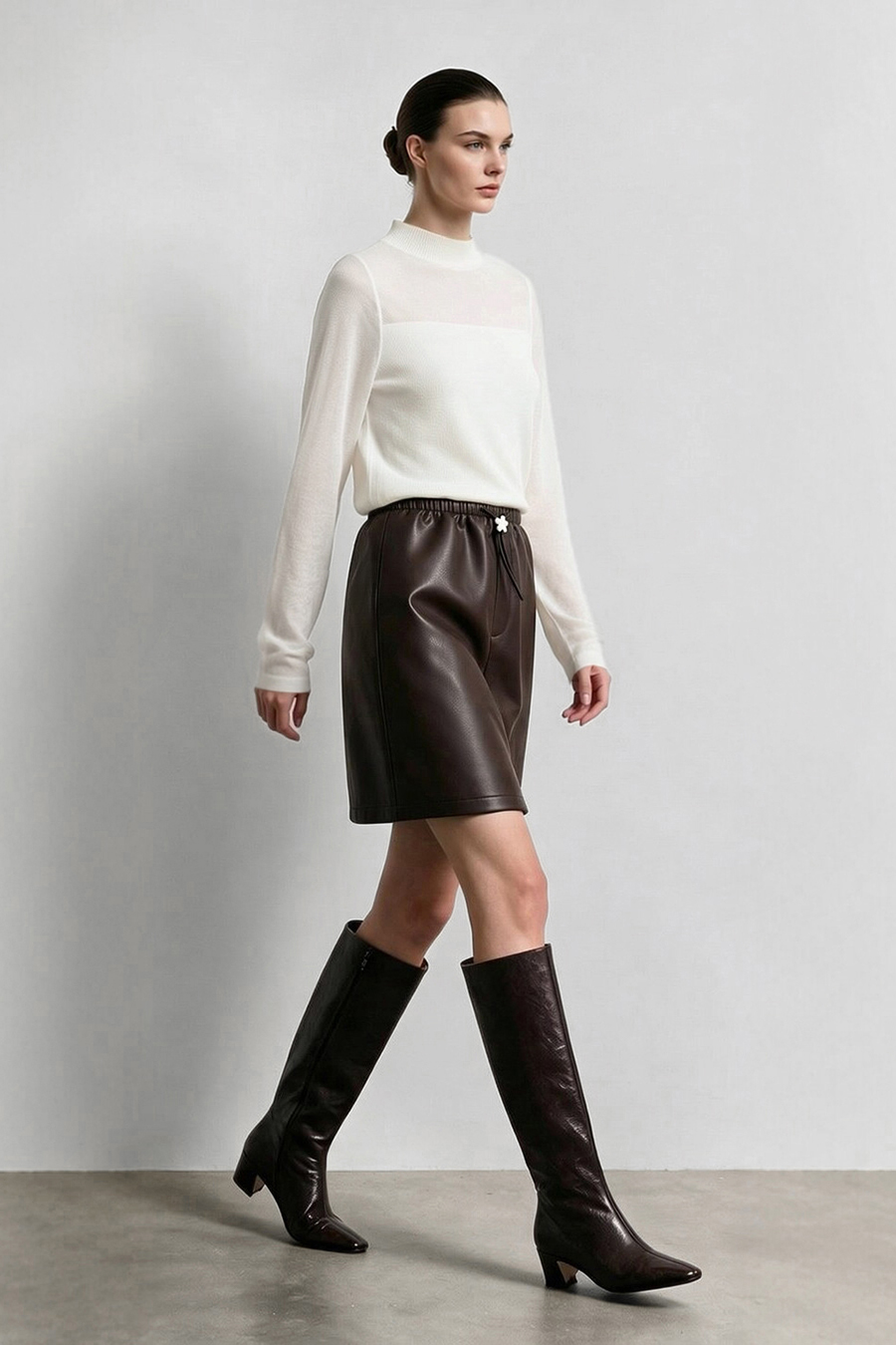 Contrast Spliced Sheer Knit Sweater|AMII