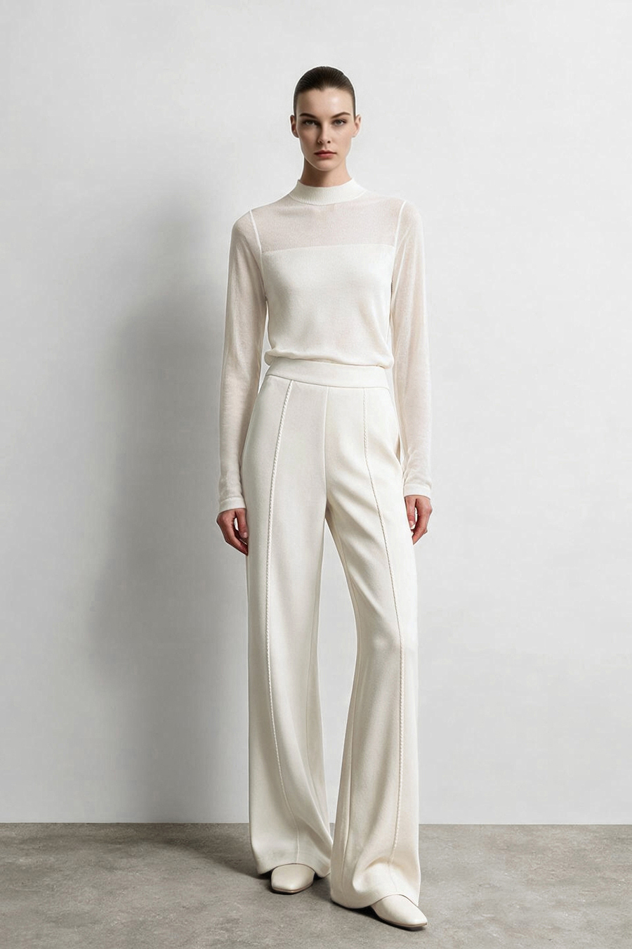 Contrast Spliced Sheer Knit Sweater|AMII