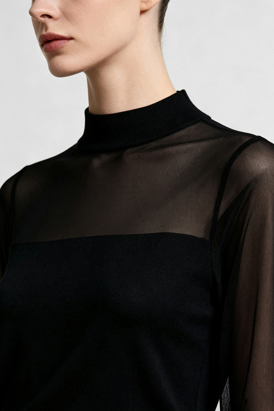 Contrast Spliced Sheer Knit Sweater|AMII