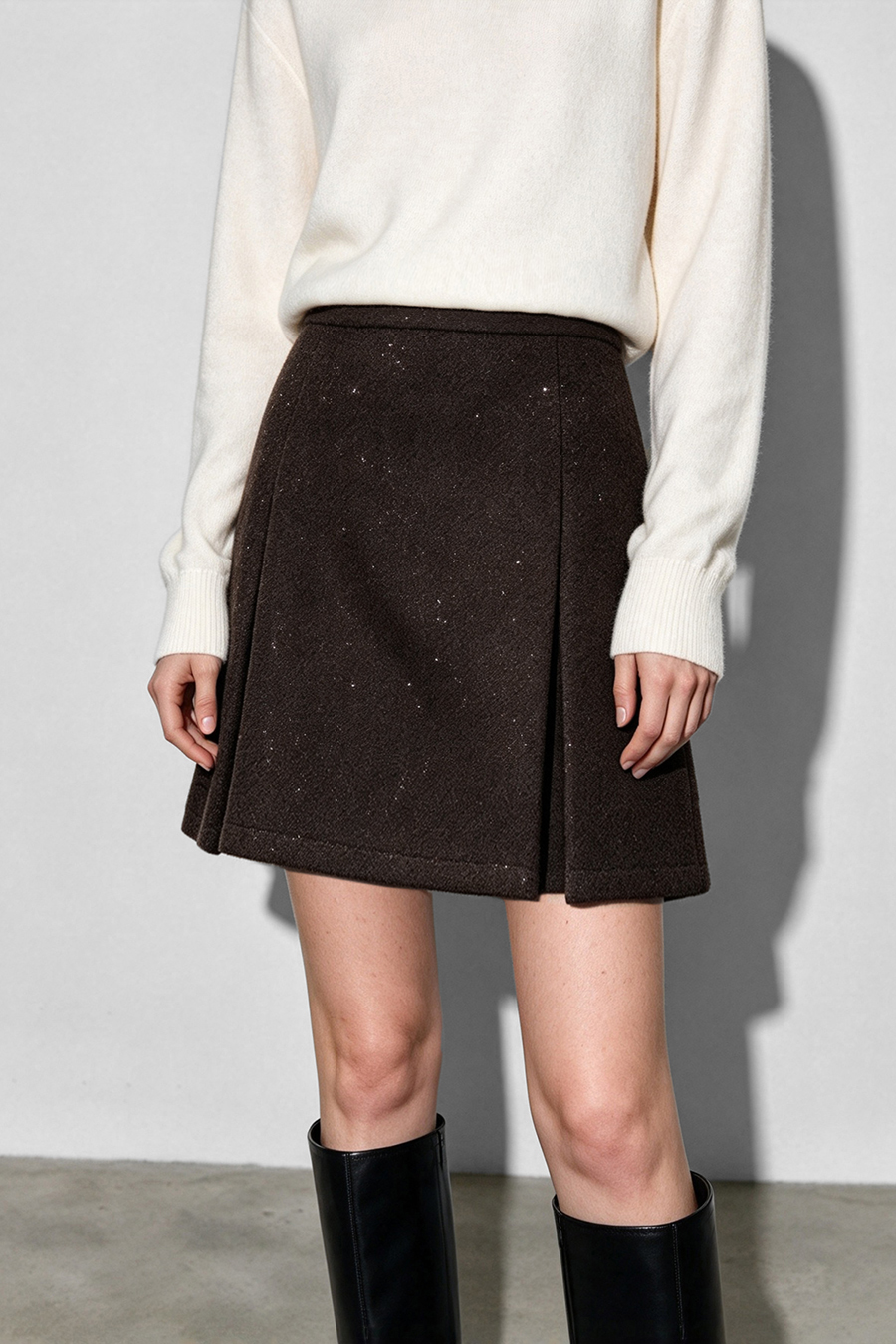 Silver Foil Knit Wool Skirt|AMII